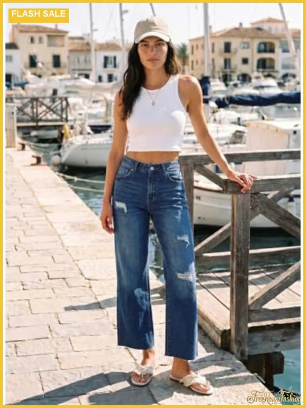 Wide Leg Baggy Stretch Jeans High Rise Loose Fit Casual Denim
